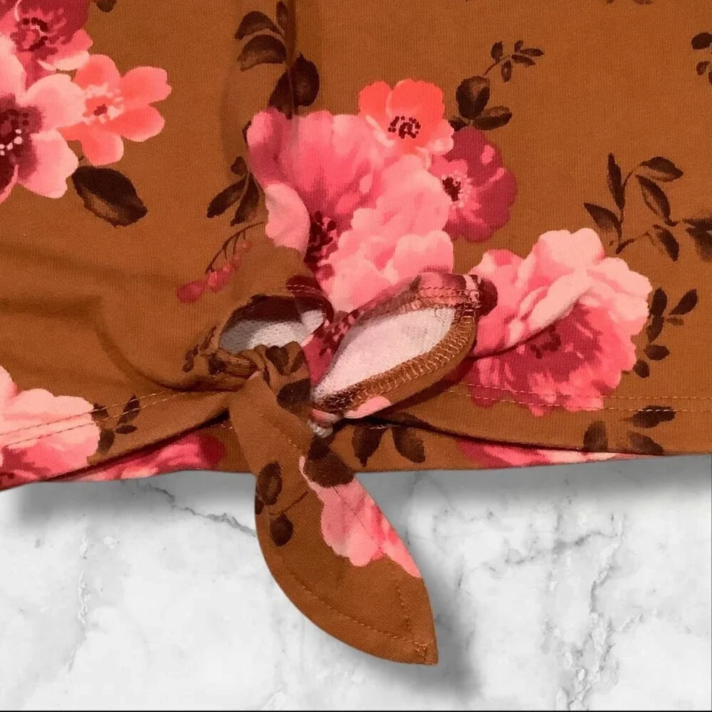 The Children's Place Girls Floral Print Fleece Tie Front Top Brown Long‎ Sleeves